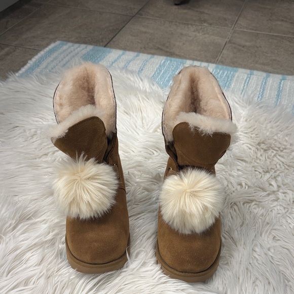 Girls Ugg Boots with Faux Fur Pom Poms - Main Image